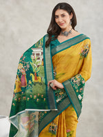 Thumbnail for Janasya Mustard Silk Blend Ethnic Motifs Printed Saree