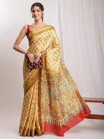 Thumbnail for Janasya Olive Green Silk Blend Kalamkari Printed Saree