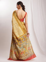Thumbnail for Janasya Olive Green Silk Blend Kalamkari Printed Saree