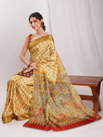 Thumbnail for Janasya Olive Green Silk Blend Kalamkari Printed Saree