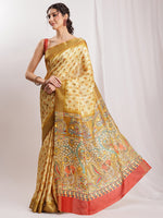 Thumbnail for Janasya Olive Green Silk Blend Kalamkari Printed Saree
