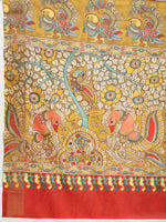 Thumbnail for Janasya Olive Green Silk Blend Kalamkari Printed Saree
