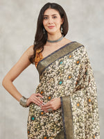 Thumbnail for Janasya Olive Green Silk Blend Floral Printed Saree