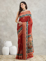 Thumbnail for Janasya Rust Silk Blend Paisley Printed Saree