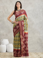 Thumbnail for Janasya Yellow Silk Blend Ethnic Motifs Printed Saree