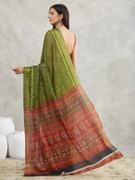 Thumbnail for Janasya Mehndi Green Silk Blend Bandhani Printed Saree