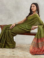 Thumbnail for Janasya Mehndi Green Silk Blend Bandhani Printed Saree