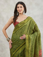 Thumbnail for Janasya Mehndi Green Silk Blend Bandhani Printed Saree