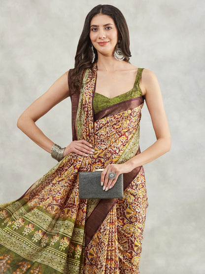 Janasya Burgundy Silk Blend Paisley Printed Saree - Distacart