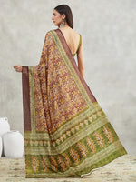 Thumbnail for Janasya Burgundy Silk Blend Paisley Printed Saree