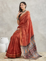 Thumbnail for Janasya Rust Orange Silk Blend Bandhani Printed Saree