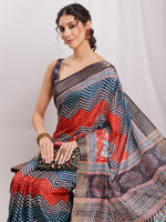 Thumbnail for Janasya Multicolor Silk Blend Chevron Printed Saree