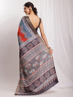 Thumbnail for Janasya Multicolor Silk Blend Chevron Printed Saree
