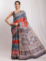 Thumbnail for Janasya Multicolor Silk Blend Chevron Printed Saree