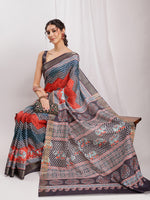 Thumbnail for Janasya Multicolor Silk Blend Chevron Printed Saree