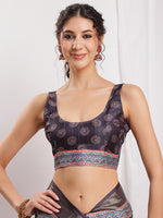Thumbnail for Janasya Multicolor Silk Blend Chevron Printed Saree