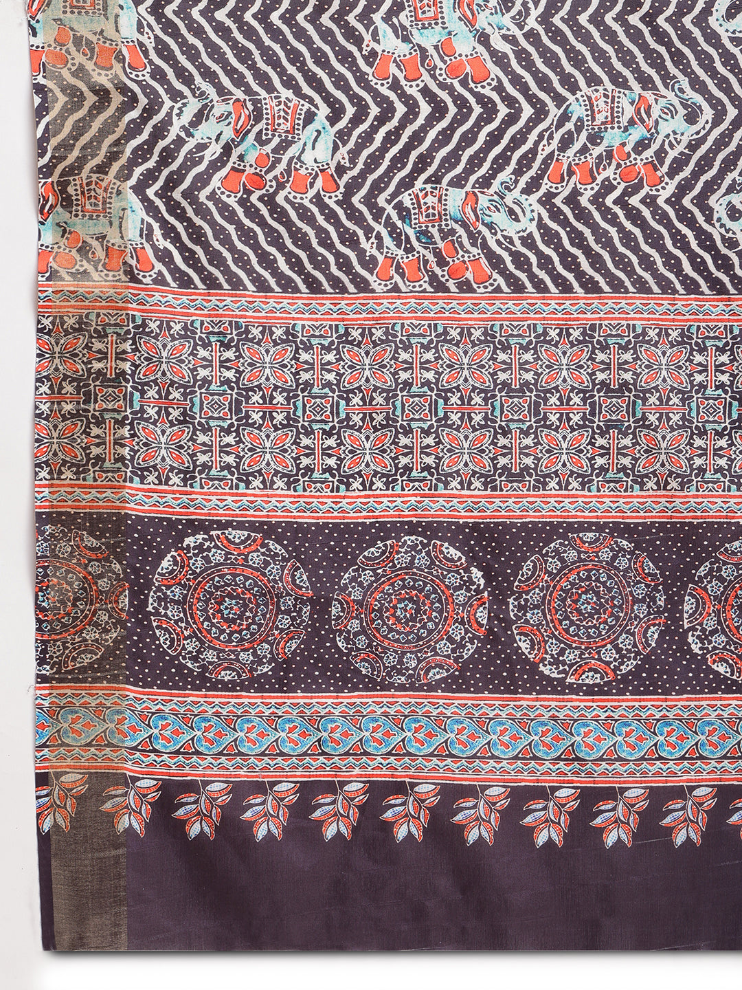 Janasya Multicolor Silk Blend Chevron Printed Saree