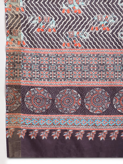 Janasya Multicolor Silk Blend Chevron Printed Saree - Distacart