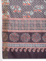 Thumbnail for Janasya Multicolor Silk Blend Chevron Printed Saree