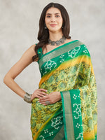 Thumbnail for Janasya Mustard & Green Silk Blend Bandhani Printed Saree
