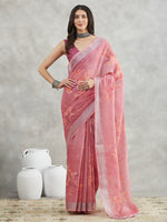Thumbnail for Janasya Mauve Linen Blend Floral Printed Saree