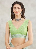 Thumbnail for Janasya Sea Green Linen Blend Abstract Printed Saree