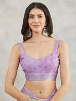 Thumbnail for Janasya Lavender Linen Blend Floral Printed Saree