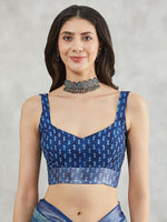 Thumbnail for Janasya Blue Linen Blend Paisley Printed Saree