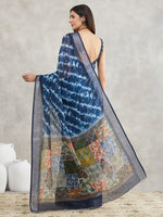 Thumbnail for Janasya Indigo Linen Blend Tie & Dye Printed Saree