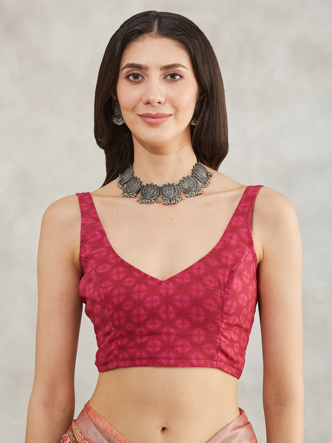 Janasya Rust Linen Blend Batik Printed Saree