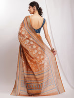 Thumbnail for Janasya Brown Linen Blend Ethnic Motifs Printed Saree