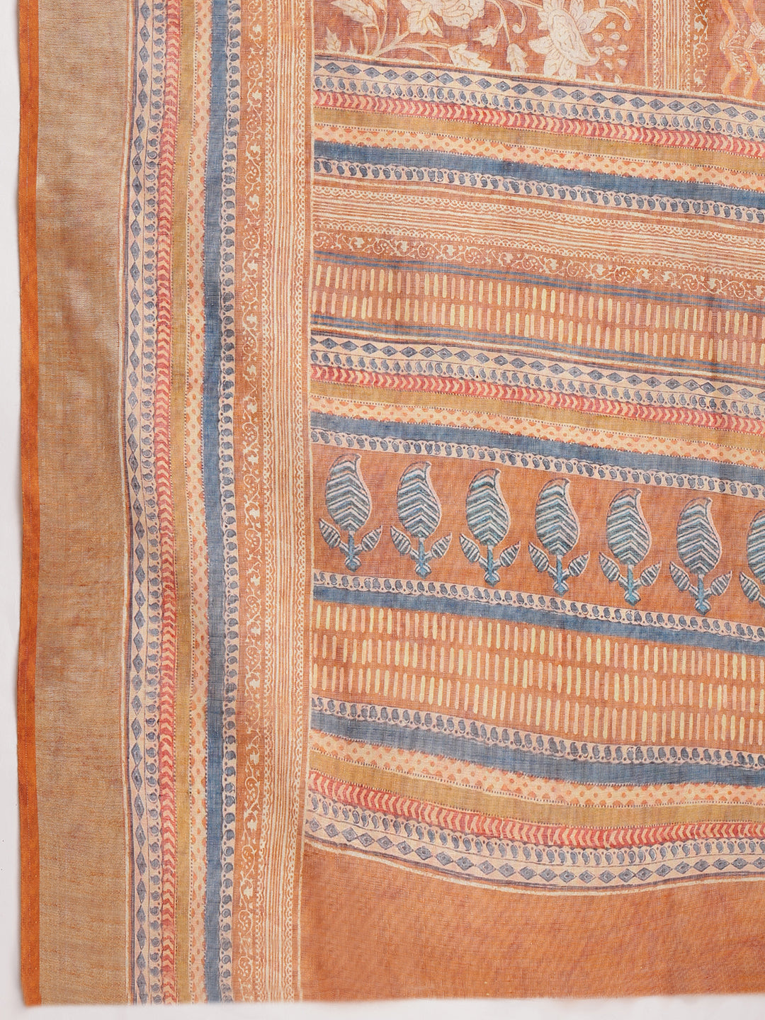 Janasya Brown Linen Blend Ethnic Motifs Printed Saree