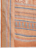 Thumbnail for Janasya Brown Linen Blend Ethnic Motifs Printed Saree