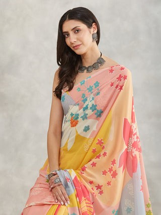 Janasya Multicolor Georgette Floral Printed Saree
