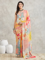 Thumbnail for Janasya Multicolor Georgette Floral Printed Saree - Distacart
