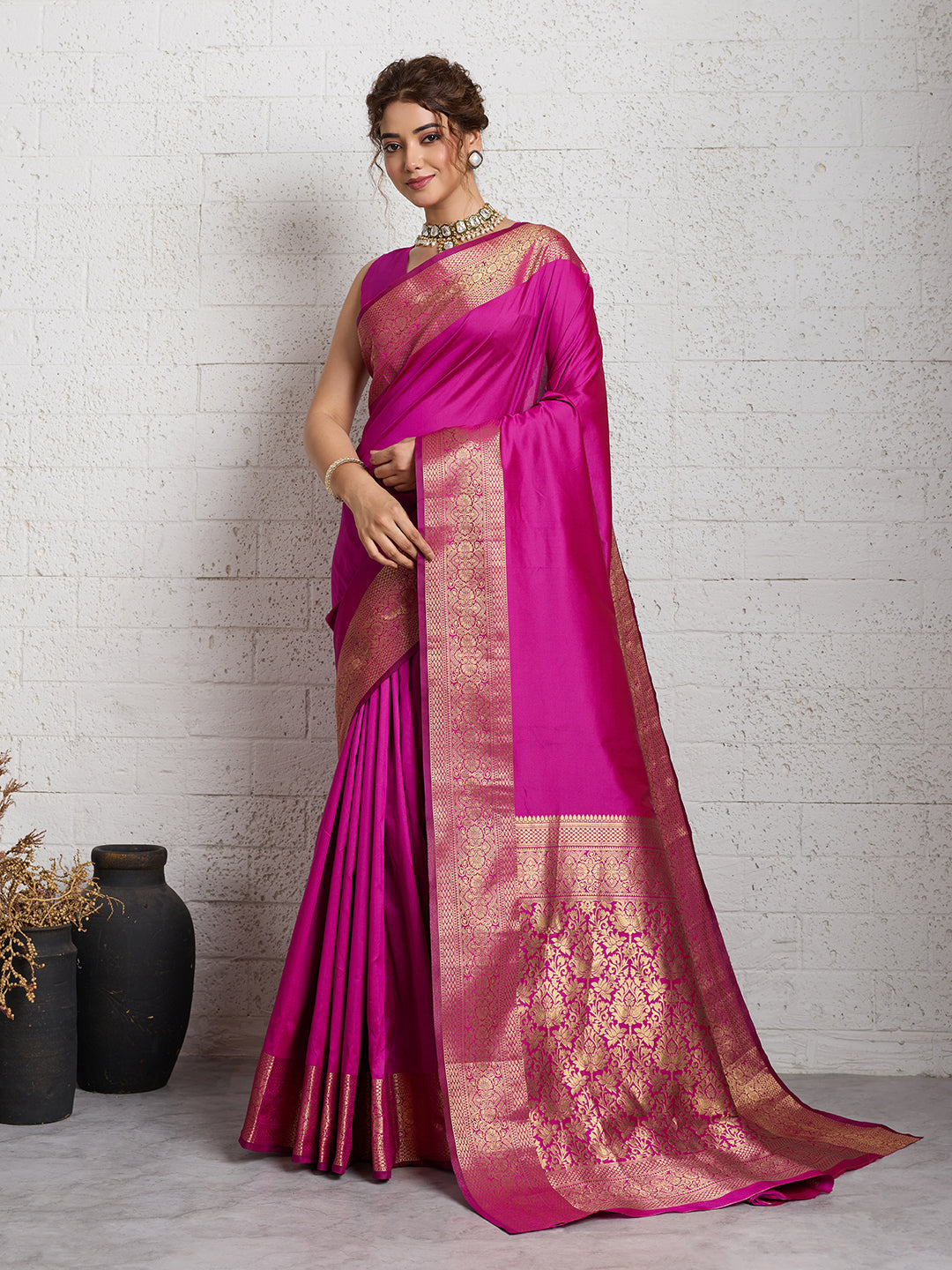 Dwija Fashion Women'S Party Wear Zari Weaving Silk Designer Saree With The Unstitched Blouse-Pink - Dista