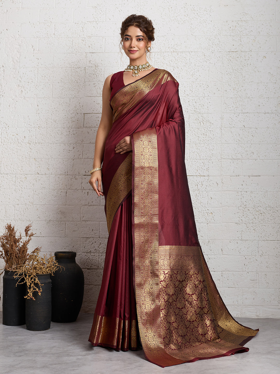 Dwija Fashion Women'S Party Wear Zari Weaving Silk Designer Saree With The Unstitched Blouse-Deep Maroon - Dista