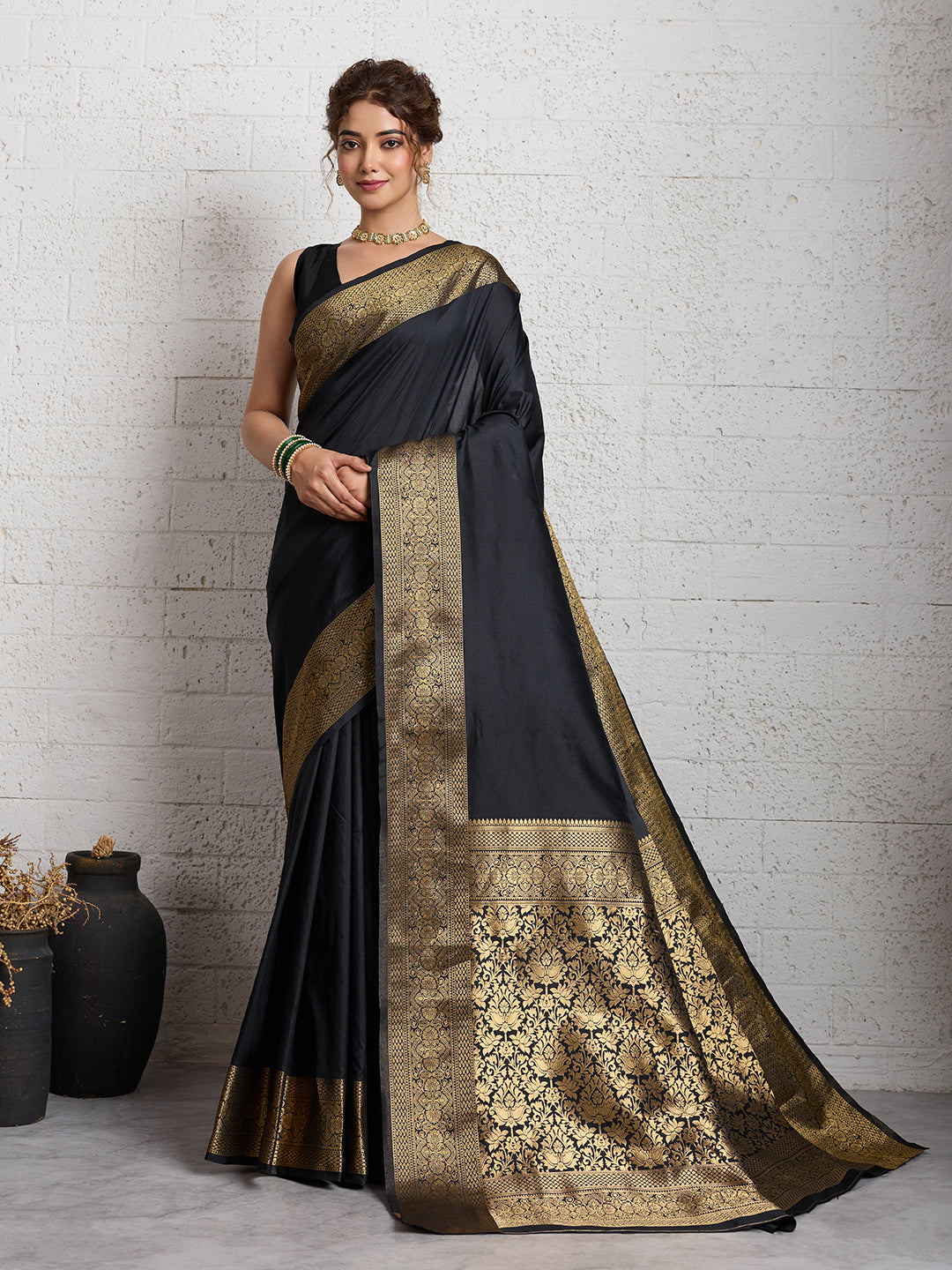 Dwija Fashion Women'S Party Wear Zari Weaving Silk Designer Saree With The Unstitched Blouse-Black - Dista