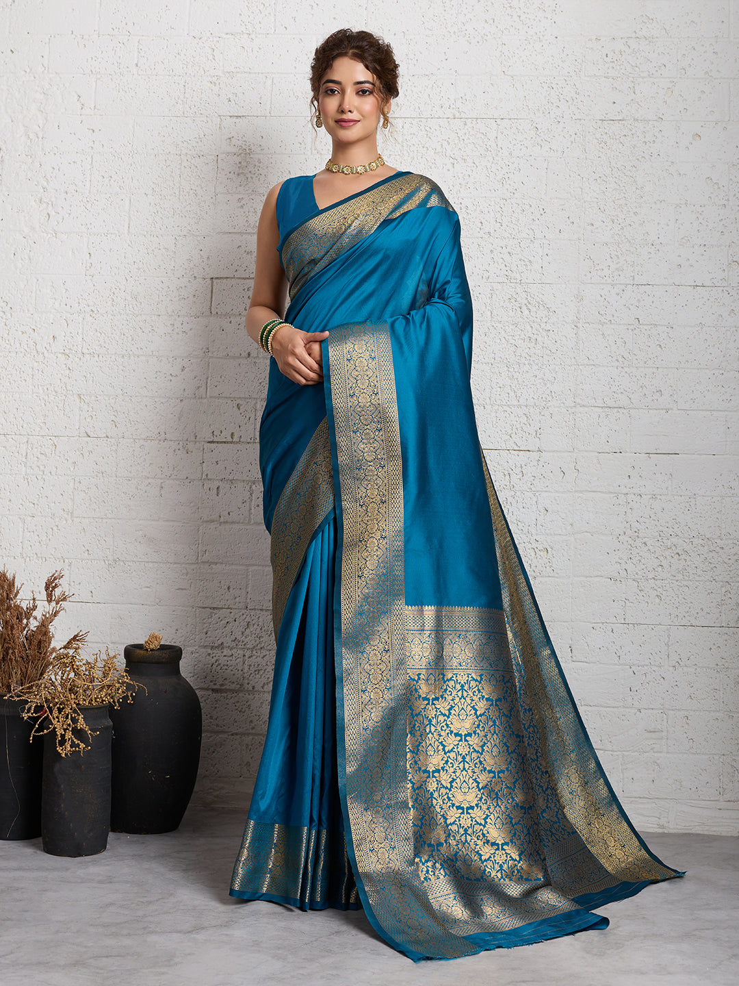 Dwija Fashion Women'S Party Wear Zari Weaving Silk Designer Saree With The Unstitched Blouse-Sky Blue - Dista