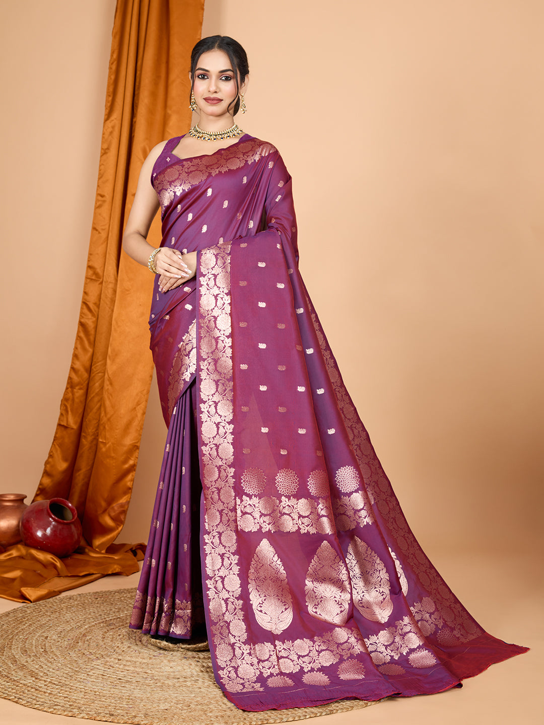 Dwija Fashion Wine Party Wear Banarsi Silk With Jari Weaving Work Saree With Unstitched Blouse - Dista