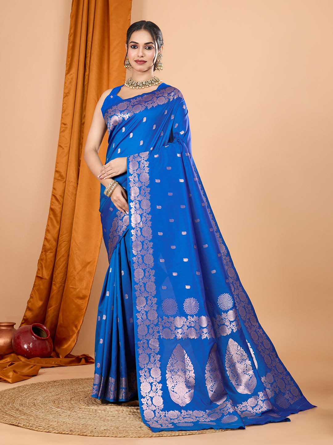 Dwija Fashion Blue Party Wear Banarsi Silk With Jari Weaving Work Saree With Unstitched Blouse - Dista