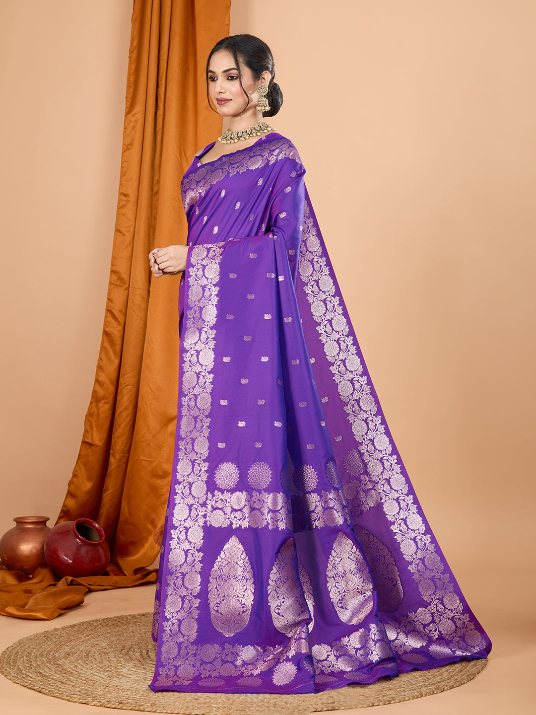 Dwija Fashion Purple Party Wear Banarsi Silk With Jari Weaving Work Saree With Unstitched Blouse - Dista