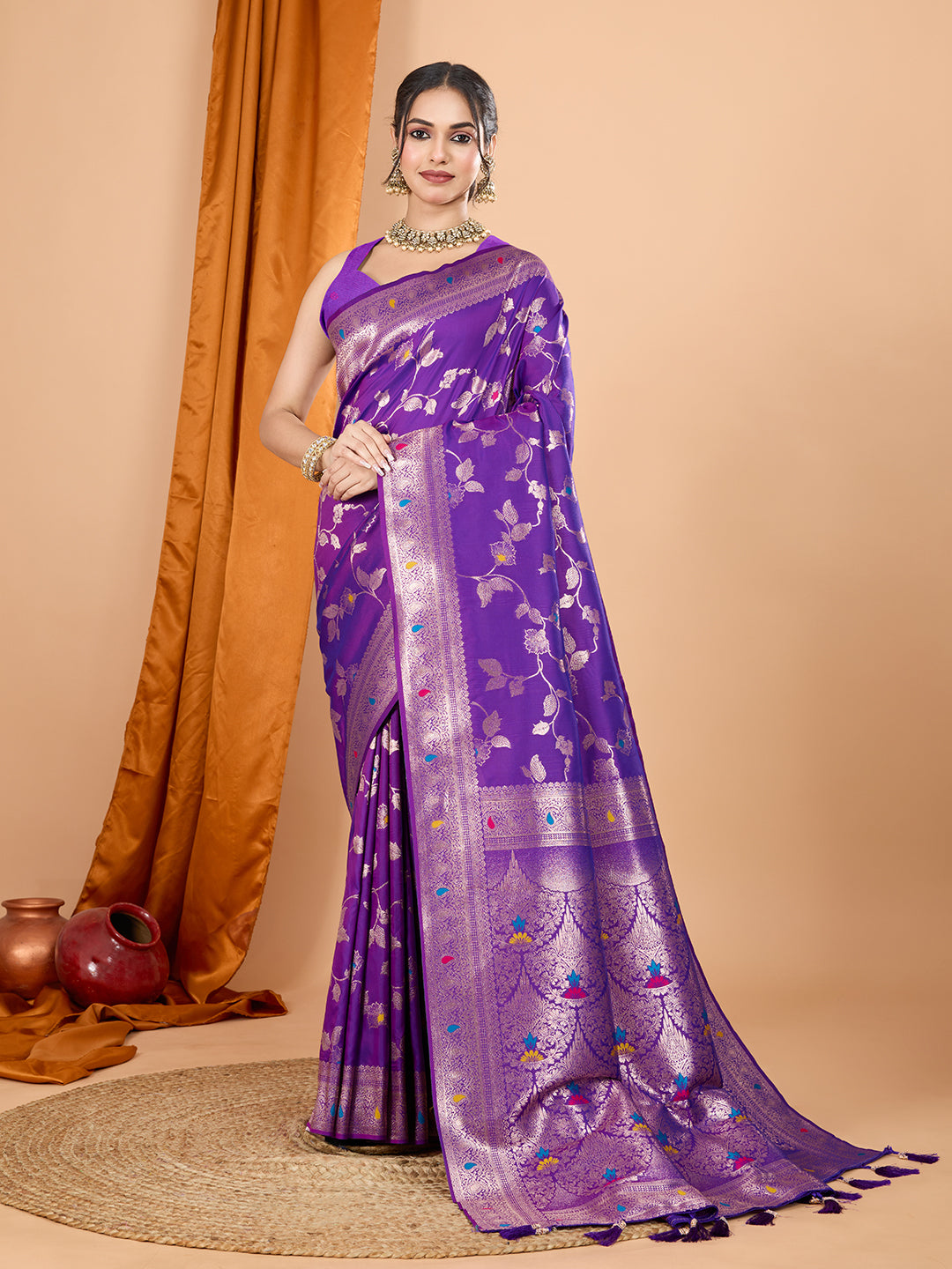 Dwija Fashion Blue Party Wear Banarsi Silk With Jari Weaving Work Saree With Unstitched Blouse - Dista