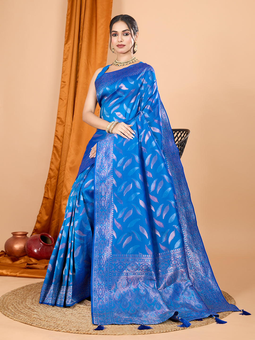 Dwija Fashion Royal Blue Wedding Wear Pure Silk Jari Weaving Work Saree With Unstitched Blouse - Dista