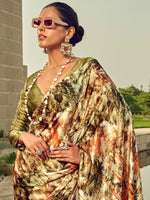 Thumbnail for NOZ2TOZ Women's Satin Silk Olive Printed Designer Saree With Blouse Piece - Distacart