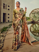 Thumbnail for NOZ2TOZ Women's Satin Silk Olive Printed Designer Saree With Blouse Piece - Distacart