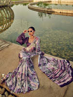 Thumbnail for NOZ2TOZ Women's Satin Silk Purple Printed Designer Saree With Blouse Piece - Distacart