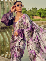 Thumbnail for NOZ2TOZ Women's Satin Silk Purple Printed Designer Saree With Blouse Piece - Distacart