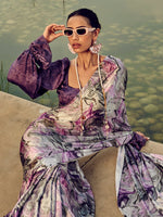 Thumbnail for NOZ2TOZ Women's Satin Silk Purple Printed Designer Saree With Blouse Piece - Distacart