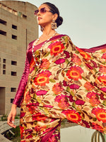 Thumbnail for NOZ2TOZ Women's Satin Silk Beige Printed Designer Saree With Blouse Piece - Distacart